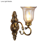 Clear Glass Wall Sconce With Traditional Bronze Bell Shade For Dining Room
