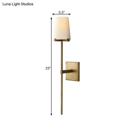 Clear Glass & White Fabric Wall Sconce With Vintage Tapered Design Black/Brass Bar - 1 Bulb Mounted