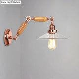 Clear Glass Wood Sconce Light: Industrial Wall Lamp With Extendable Arm - 1-Light Fixture