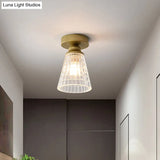 Clear Lattice Glass Cone Flushmount Lighting: Modern Brass Flush Mount Lamp
