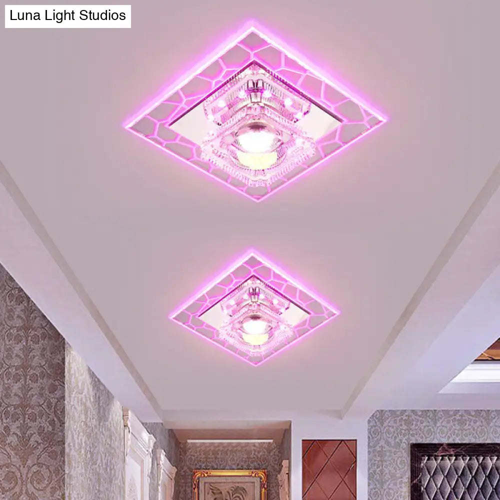 Clear Led Square Ceiling Lamp: Prismatic Crystal Flush Mount Fixture For Entryway - Minimalist