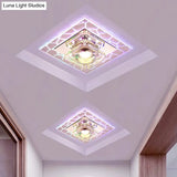 Clear Led Square Ceiling Lamp: Prismatic Crystal Flush Mount Fixture For Entryway - Minimalist