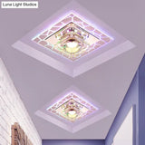 Clear Led Square Ceiling Lamp: Prismatic Crystal Flush Mount Fixture For Entryway - Minimalist