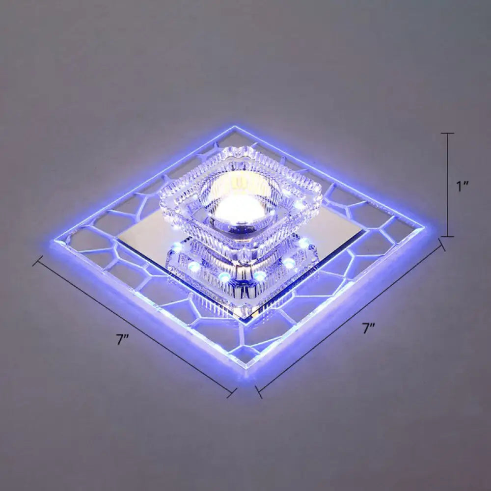 Clear Led Square Ceiling Lamp: Prismatic Crystal Flush Mount Fixture For Entryway - Minimalist
