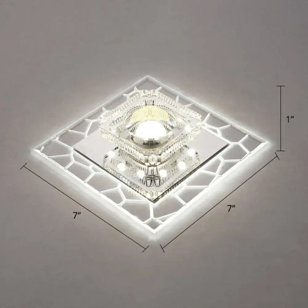 Clear Led Square Ceiling Lamp: Prismatic Crystal Flush Mount Fixture For Entryway - Minimalist