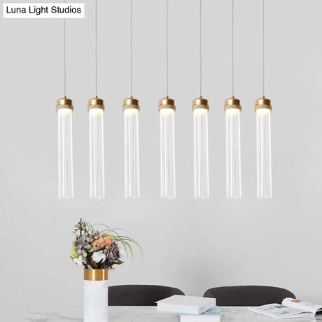 Clear Ribbed Glass Pendant With Gold Finish And Crystal Accents - Island Light