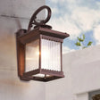 Clear Ribbed Glass Wall Light Rustic Black Finish Outdoor Cuboid Sconce Lamp