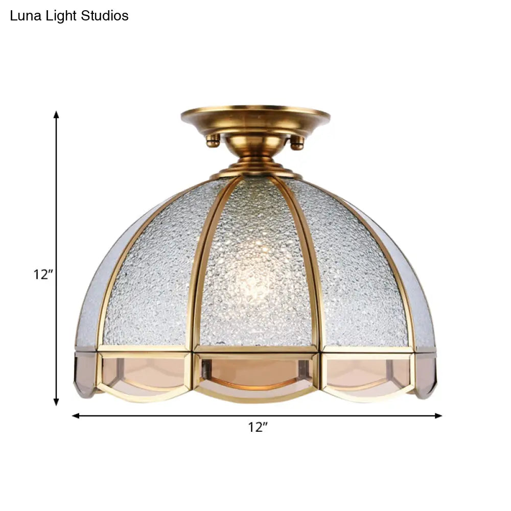 Clear Water Glass Dome Semi Flush Mount Ceiling Light With 1 Bulb For Hallway Tradition