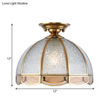 Clear Water Glass Dome Semi Flush Mount Ceiling Light With 1 Bulb For Hallway Tradition