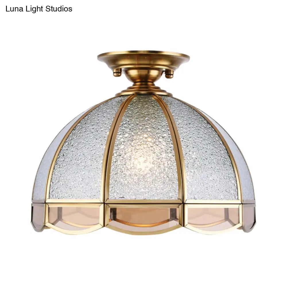 Clear Water Glass Dome Semi Flush Mount Ceiling Light With 1 Bulb For Hallway Tradition