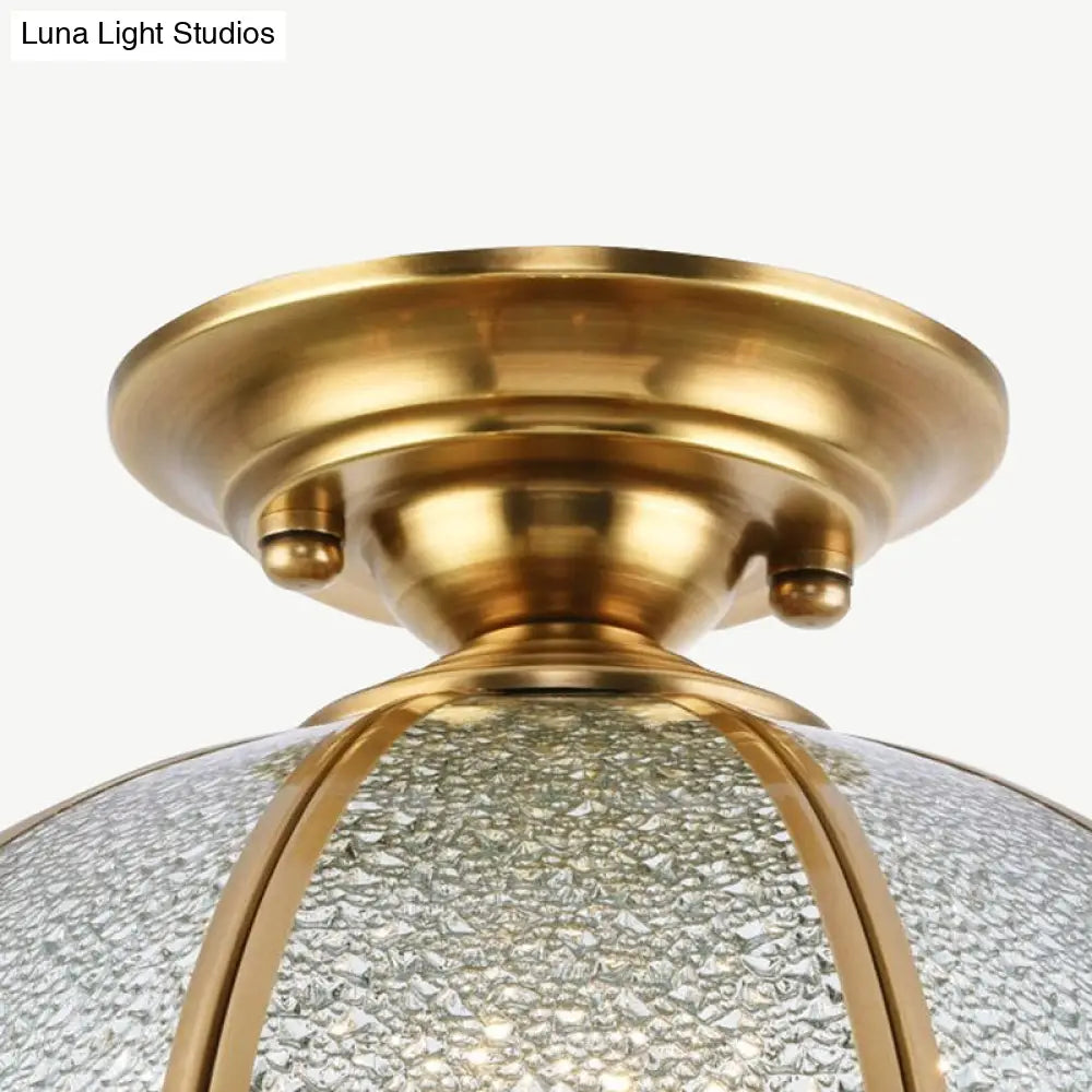 Clear Water Glass Dome Semi Flush Mount Ceiling Light With 1 Bulb For Hallway Tradition