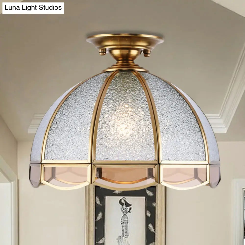 Clear Water Glass Dome Semi Flush Mount Ceiling Light With 1 Bulb For Hallway Tradition