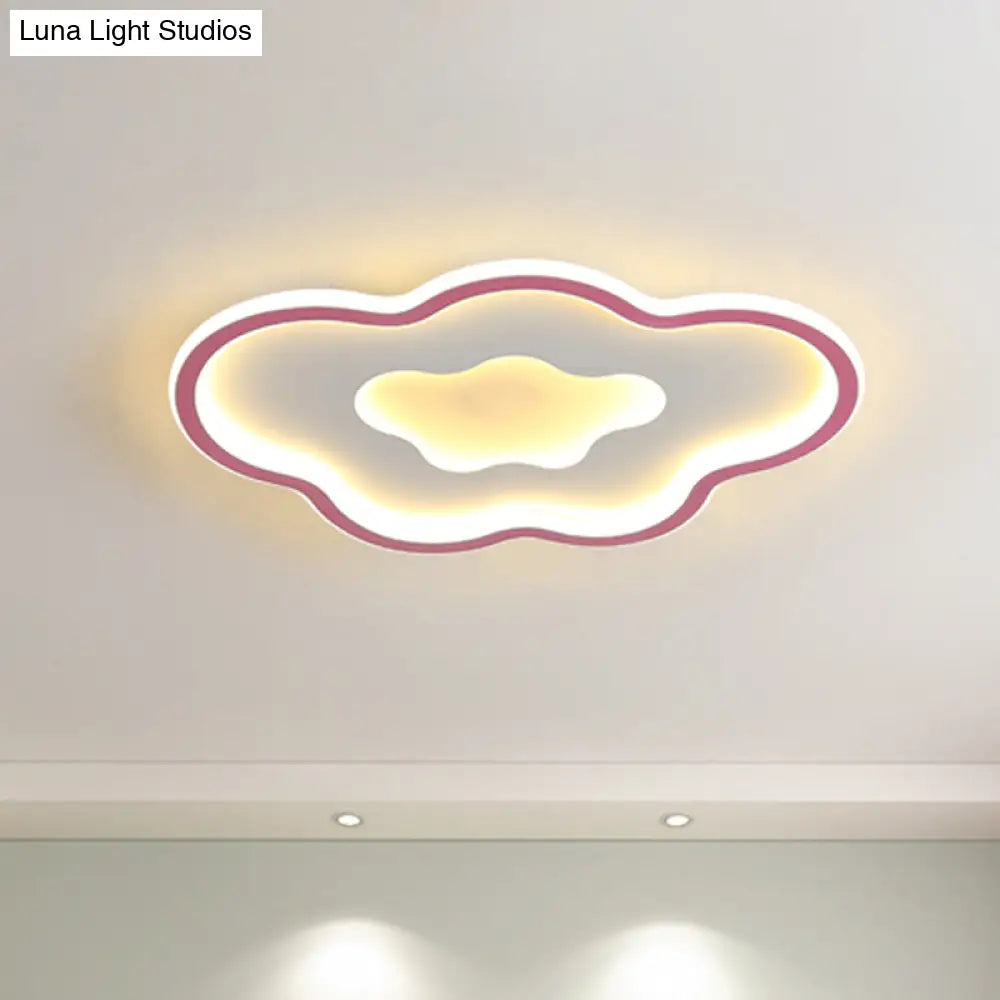 Cloud Kids Bedroom Led Cartoon Flush Mount Lighting Fixture In Pink/Blue