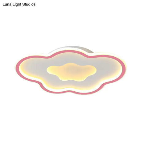 Cloud Kids Bedroom Led Cartoon Flush Mount Lighting Fixture In Pink/Blue