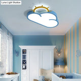 Cloud Shade Kids Room Led Flush Mount Ceiling Light: Cartoon Style Blue/Pink Acrylic Fixture In