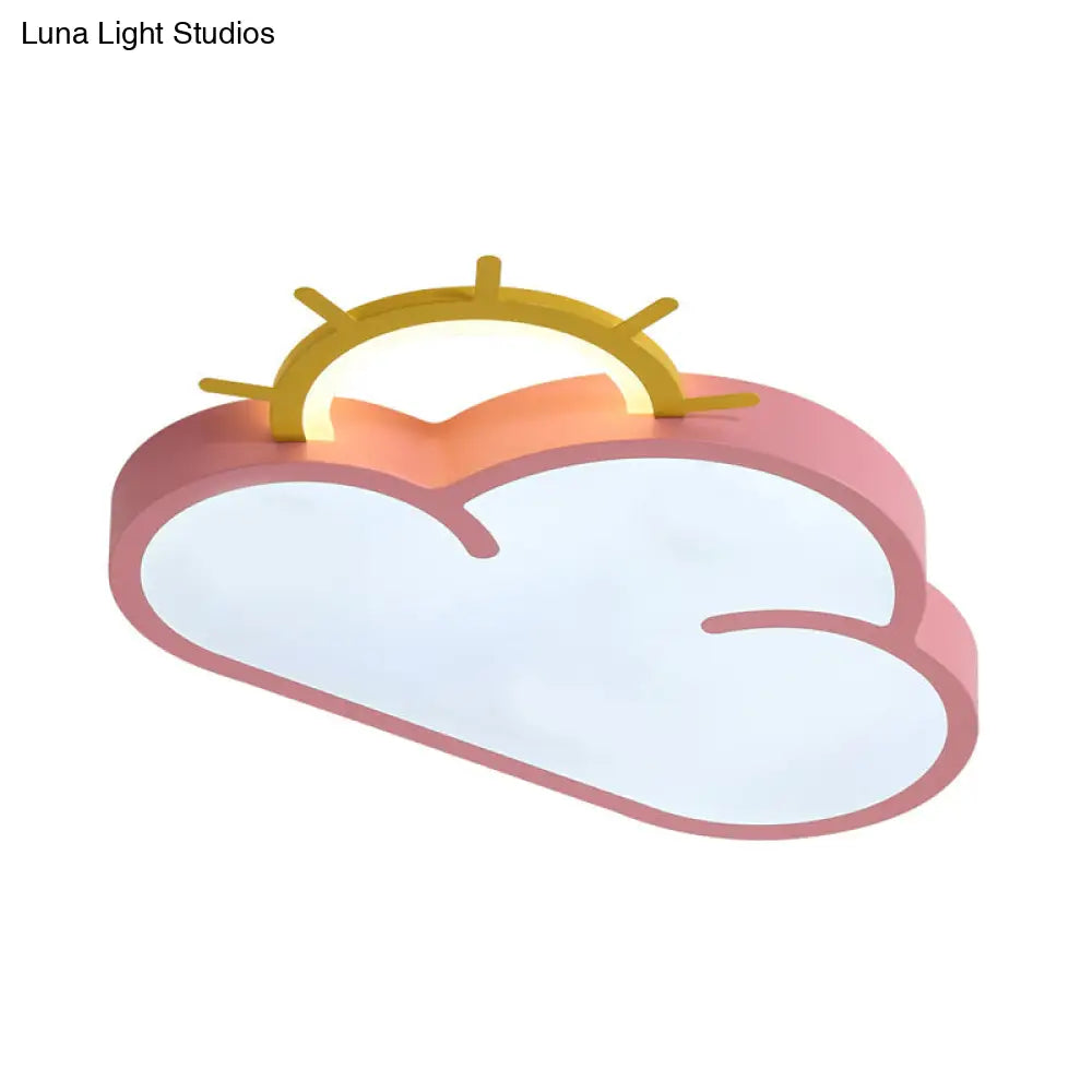 Cloud Shade Kids Room Led Flush Mount Ceiling Light: Cartoon Style Blue/Pink Acrylic Fixture In