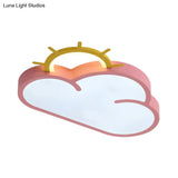 Cloud Shade Kids Room Led Flush Mount Ceiling Light: Cartoon Style Blue/Pink Acrylic Fixture In