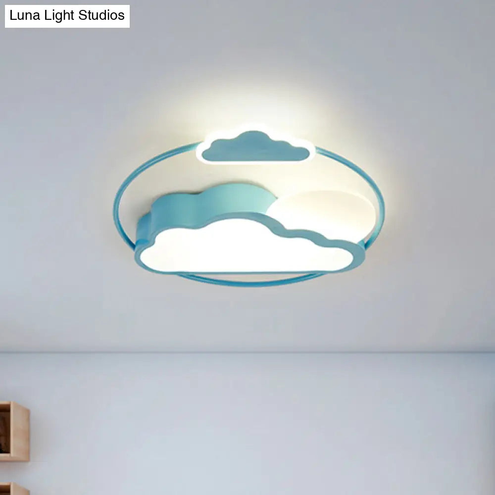 Cloud - Shape Led Flush Mount With Black/Blue Finish & Acrylic Shade - Cartoon Lighting Fixture