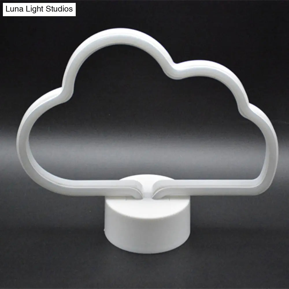 Cloud-Shaped Led Nightstand Lamp - Battery Operated White Plastic Construction