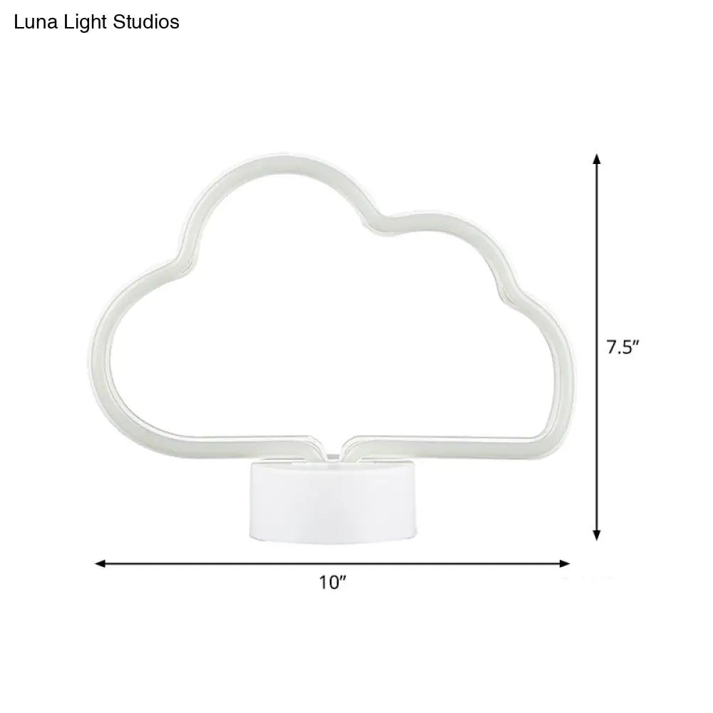 Cloud-Shaped Led Nightstand Lamp - Battery Operated White Plastic Construction