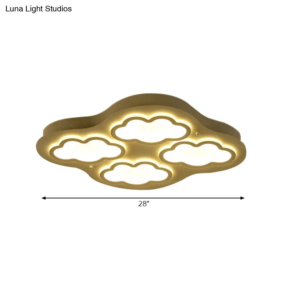 Cloudy Cartoon Led Ceiling Light For Kindergarten In White Acrylic Flush Mount
