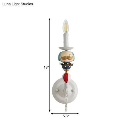 Clown-Themed Resin Candle Wall Lamp With Crystal Deco - Contemporary Style | 1 Light White Perfect