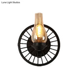 Coastal Amber Glass Wall Sconce - Vase Shade Dining Room Light Fixture With Black Half-Light Lamp &