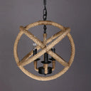 Coastal Black Pendant Lights With Rope Wrapping: Elegant Candle Chandelier Hoops 3 /