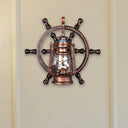 Coastal Clear Glass Kerosene Wall Sconce: Weathered Copper Bedroom Light Fixture With Wheel