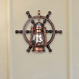 Coastal Clear Glass Kerosene Wall Sconce: Weathered Copper Bedroom Light Fixture With Wheel