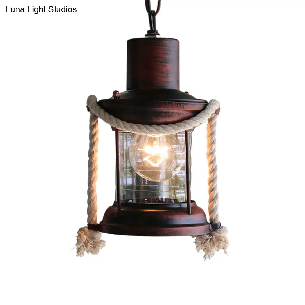 Coastal Kerosene Pendant Light - Antique Brass/Copper Clear Glass 6’/8.5’ Wide