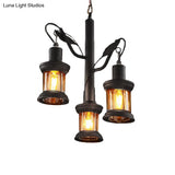 Coastal Lantern Pendant Chandelier - 3-Light Ceiling Fixture With Clear Glass In Black