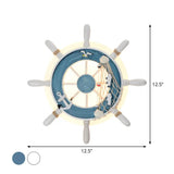Coastal Led White/Blue Wall Mount Lamp: Rudder Resin Lighting With Round Acrylic Shade In Warm/White