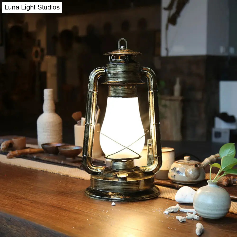 Coastal Style Kerosene Table Lamp - Opal Glass Brass Finish 1-Light Desk Lighting