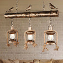 Coastal Style Metal Caged Island Pendant Light - 3-Light Kitchen Hanging Lamp In Bronze/Weathered