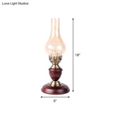 Coastal Vase Table Lighting: Wood Base With Tan Crackle Glass Night Light In Red Brown