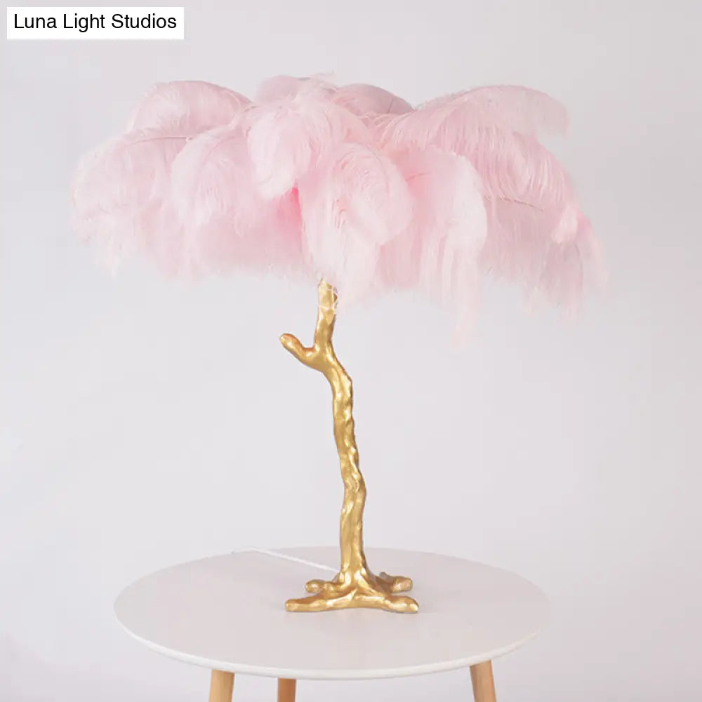 Coconut Tree Night Lamp: Modern Pink Feather Table Light For Creative Living Room Decor