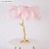Coconut Tree Night Lamp: Modern Pink Feather Table Light For Creative Living Room Decor