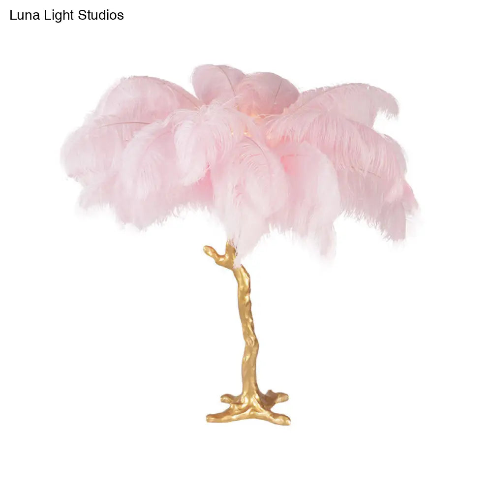 Coconut Tree Night Lamp: Modern Pink Feather Table Light For Creative Living Room Decor