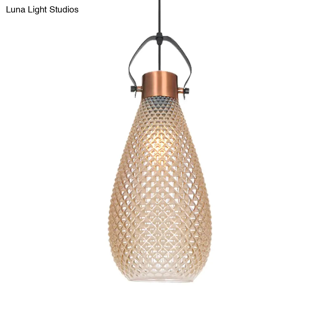 Colonial Amber Glass Jar Pendant Hanging Light - 8/10/12 Width Bedroom Lighting Fixture