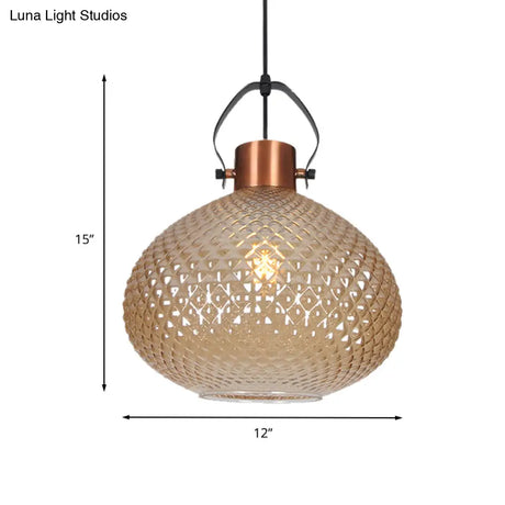 Colonial Amber Glass Jar Pendant Hanging Light - 8/10/12 Width Bedroom Lighting Fixture
