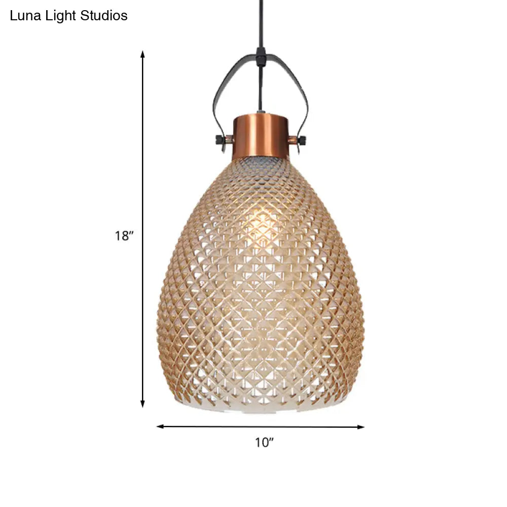 Colonial Amber Glass Jar Pendant Hanging Light - 8/10/12 Width Bedroom Lighting Fixture