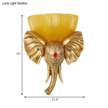 Colonial Bowl Wall Mount Lamp - Amber Glass With Elephant Nose Design Left/Right