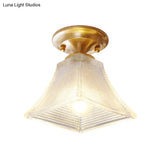 Colonial Brass Clear Ribbed Glass Flush Mount Light - 7.5’/8’ Width Cone/Bell Ceiling Fixture