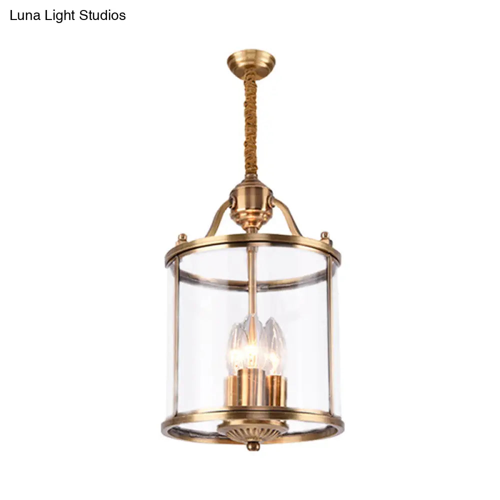 Colonial Brass Cylindrical Chandelier Lighting - Clear Glass 8/18 Wide 3/7 Bulbs