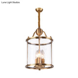 Colonial Brass Cylindrical Chandelier Lighting - Clear Glass 8/18 Wide 3/7 Bulbs