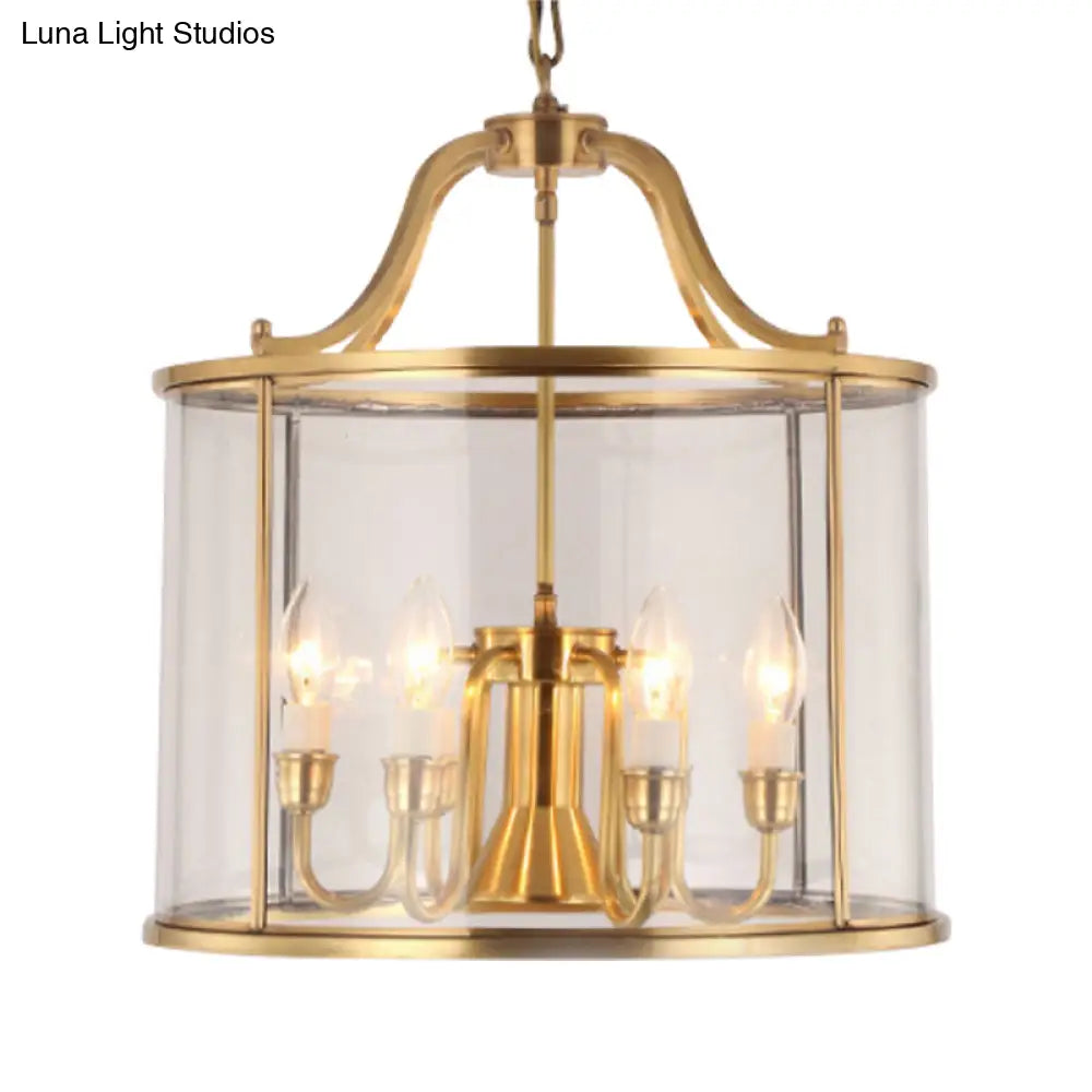 Colonial Brass Cylindrical Chandelier Lighting - Clear Glass 8/18 Wide 3/7 Bulbs