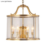 Colonial Brass Cylindrical Chandelier Lighting - Clear Glass 8/18 Wide 3/7 Bulbs