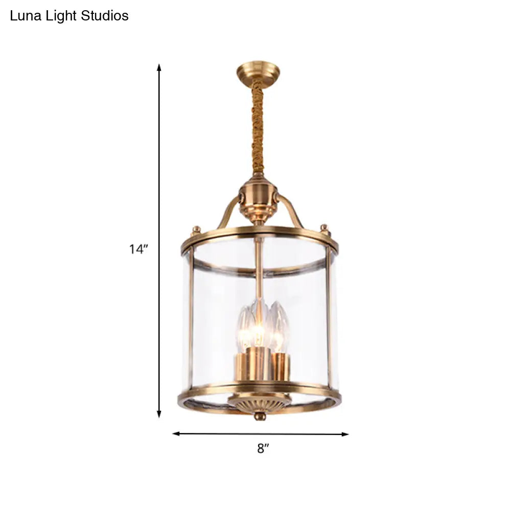 Colonial Brass Cylindrical Chandelier Lighting - Clear Glass 8/18 Wide 3/7 Bulbs