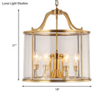 Colonial Brass Cylindrical Chandelier Lighting - Clear Glass 8/18 Wide 3/7 Bulbs